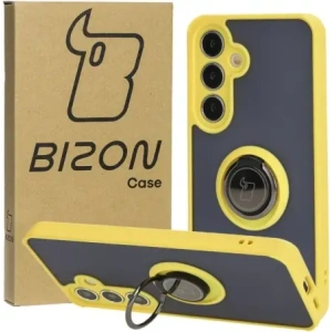 Hurtownia GSM - Etui s držákem na prst Bizon Case Hybrid Ring pro Samsung Galaxy S24 kouřové se žlutým rámem - BIZ4024 - {ean13} - Hurt