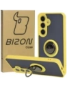 Bizon Case Hybrid Ring Samsung Galaxy S24 fumuriu cu un cadru galben