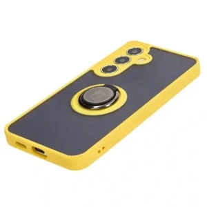 Hurtownia GSM - Etui z uchwytem na palec Bizon Case Hybrid Ring do Samsung Galaxy S24 przydymione z żółtą ramką - BIZ4024 - {ean13} - Hurt