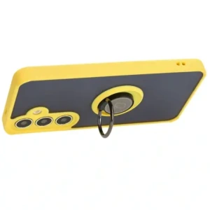 Hurtownia GSM - Etui z uchwytem na palec Bizon Case Hybrid Ring do Samsung Galaxy S24 przydymione z żółtą ramką - BIZ4024 - {ean13} - Hurt