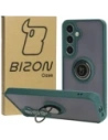 Etui z uchwytem na palec Bizon Case Hybrid Ring do Samsung Galaxy S24 Plus przydymione z ciemnozieloną ramką