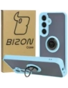 Etui z uchwytem na palec Bizon Case Hybrid Ring do Samsung Galaxy S24 Plus przydymione z jasnoniebieską ramką