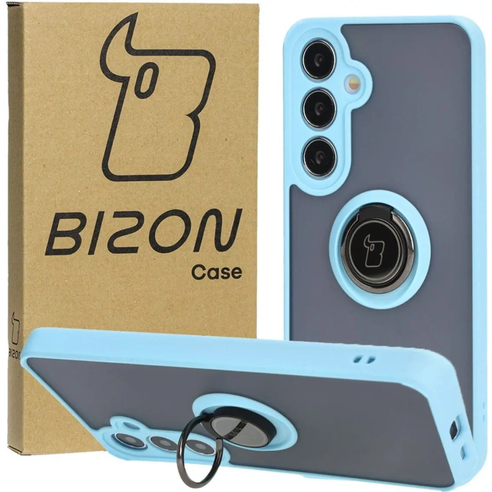 Hurtownia GSM - Etui z uchwytem na palec Bizon Case Hybrid Ring do Samsung Galaxy S24 Plus przydymione z jasnoniebieską ramką - BIZ4036 - {ean13} - Hurt