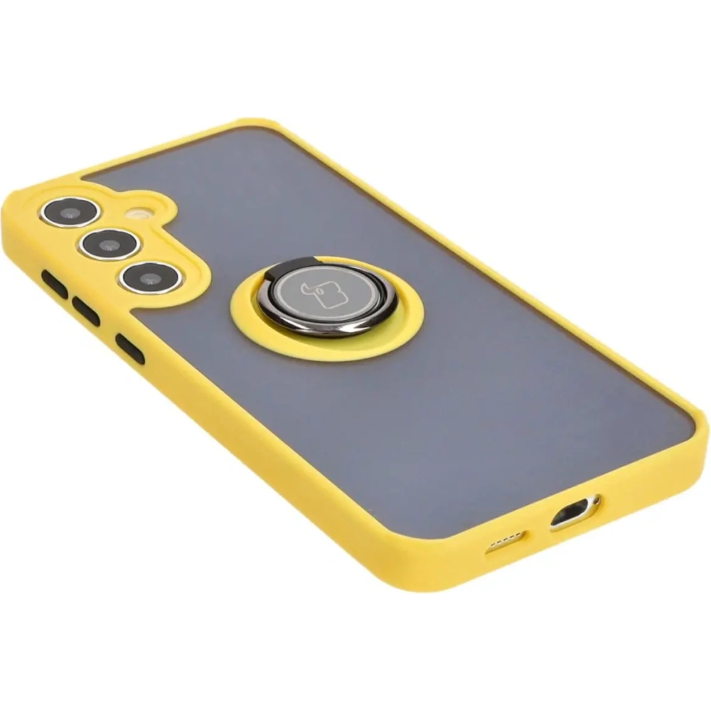 Hurtownia GSM - Etui z uchwytem na palec Bizon Case Hybrid Ring do Samsung Galaxy S24 Plus przydymione z żółtą ramką - BIZ4037 - {ean13} - Hurt