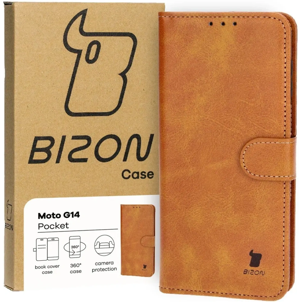 Hurtownia GSM - Etui z klapką Bizon Case Pocket do Motorola Moto G14 brązowe - BIZ4077 - {ean13} - Hurt