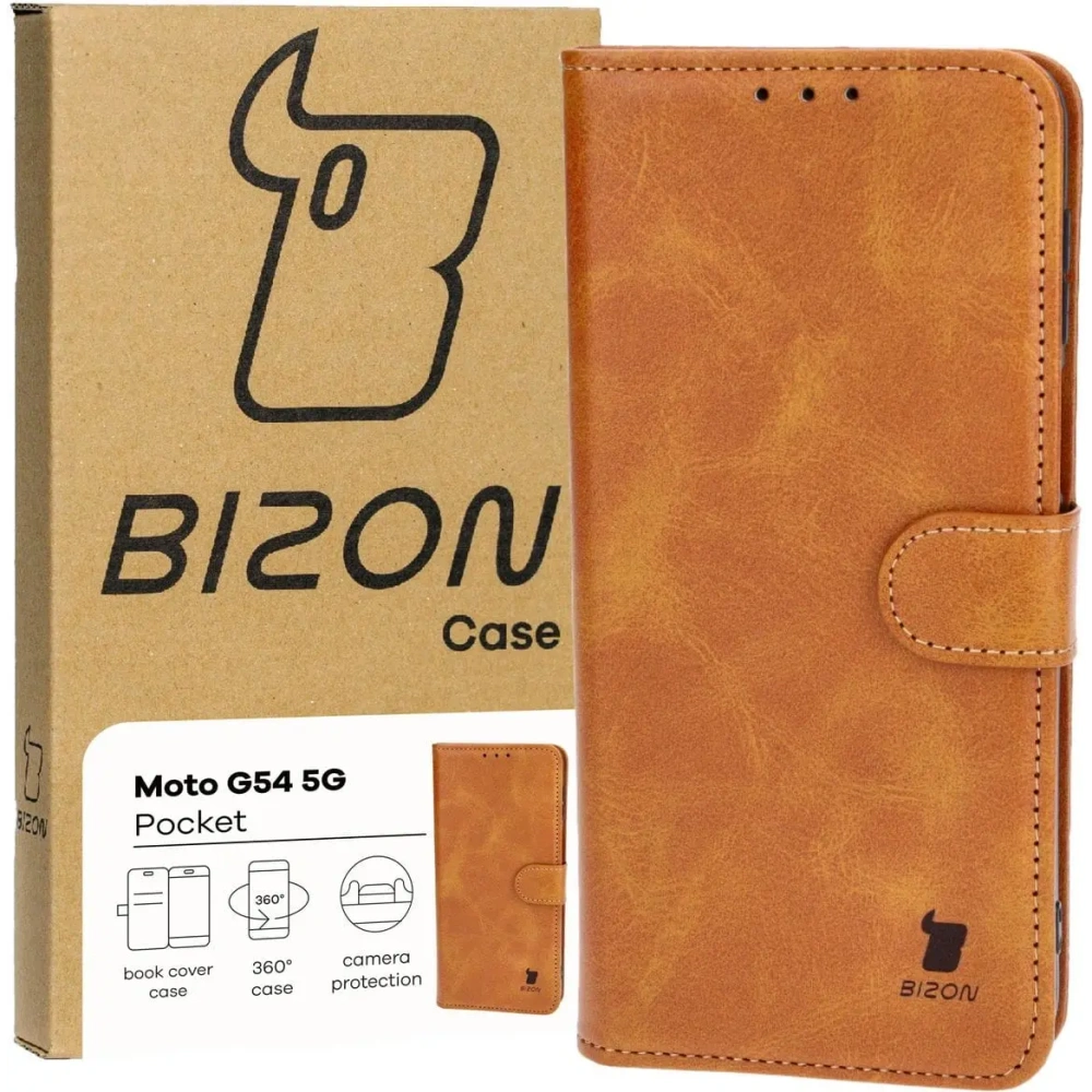 Hurtownia GSM - Etui z klapką Bizon Case Pocket do Motorola Moto G54 5G brązowe - BIZ4083 - {ean13} - Hurt