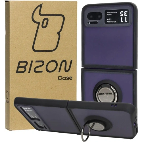 Etui z uchwytem na palec Bizon Case Hybrid Ring do Motorola Razr 40 przydymione z czarną ramką