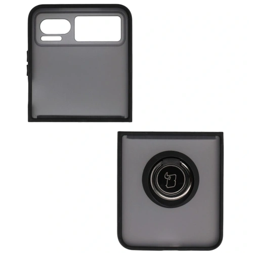 Etui z uchwytem na palec Bizon Case Hybrid Ring do Motorola Razr 40 przydymione z czarną ramką
