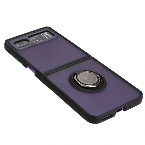 Etui z uchwytem na palec Bizon Case Hybrid Ring do Motorola Razr 40 przydymione z czarną ramką