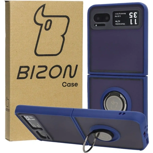 Etui z uchwytem na palec Bizon Case Hybrid Ring do Motorola Razr 40 przydymione z granatową ramką
