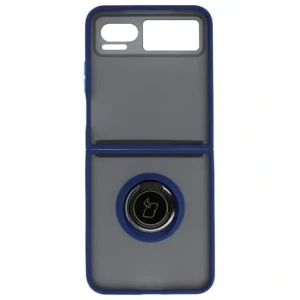 Etui z uchwytem na palec Bizon Case Hybrid Ring do Motorola Razr 40 przydymione z granatową ramką