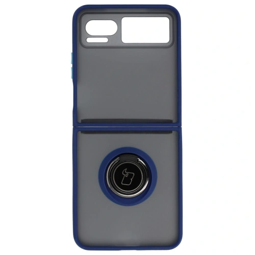 Etui z uchwytem na palec Bizon Case Hybrid Ring do Motorola Razr 40 przydymione z granatową ramką