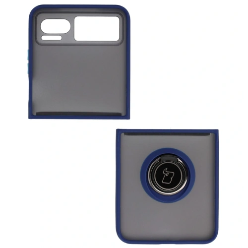 Etui z uchwytem na palec Bizon Case Hybrid Ring do Motorola Razr 40 przydymione z granatową ramką
