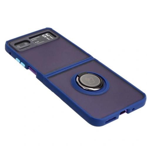 Etui z uchwytem na palec Bizon Case Hybrid Ring do Motorola Razr 40 przydymione z granatową ramką