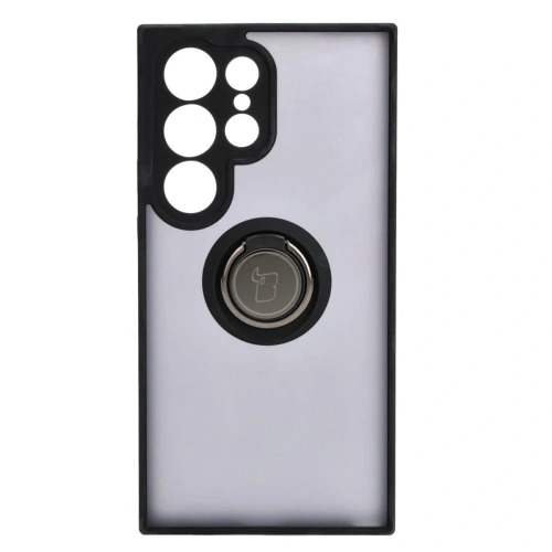 Etui z uchwytem na palec Bizon Case Hybrid Ring do Samsung Galaxy S24 Ultra przydymione z czarną ramką