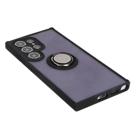 Etui z uchwytem na palec Bizon Case Hybrid Ring do Samsung Galaxy S24 Ultra przydymione z czarną ramką