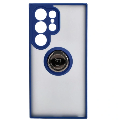 Etui z uchwytem na palec Bizon Case Hybrid Ring do Samsung Galaxy S24 Ultra przydymione z granatową ramką