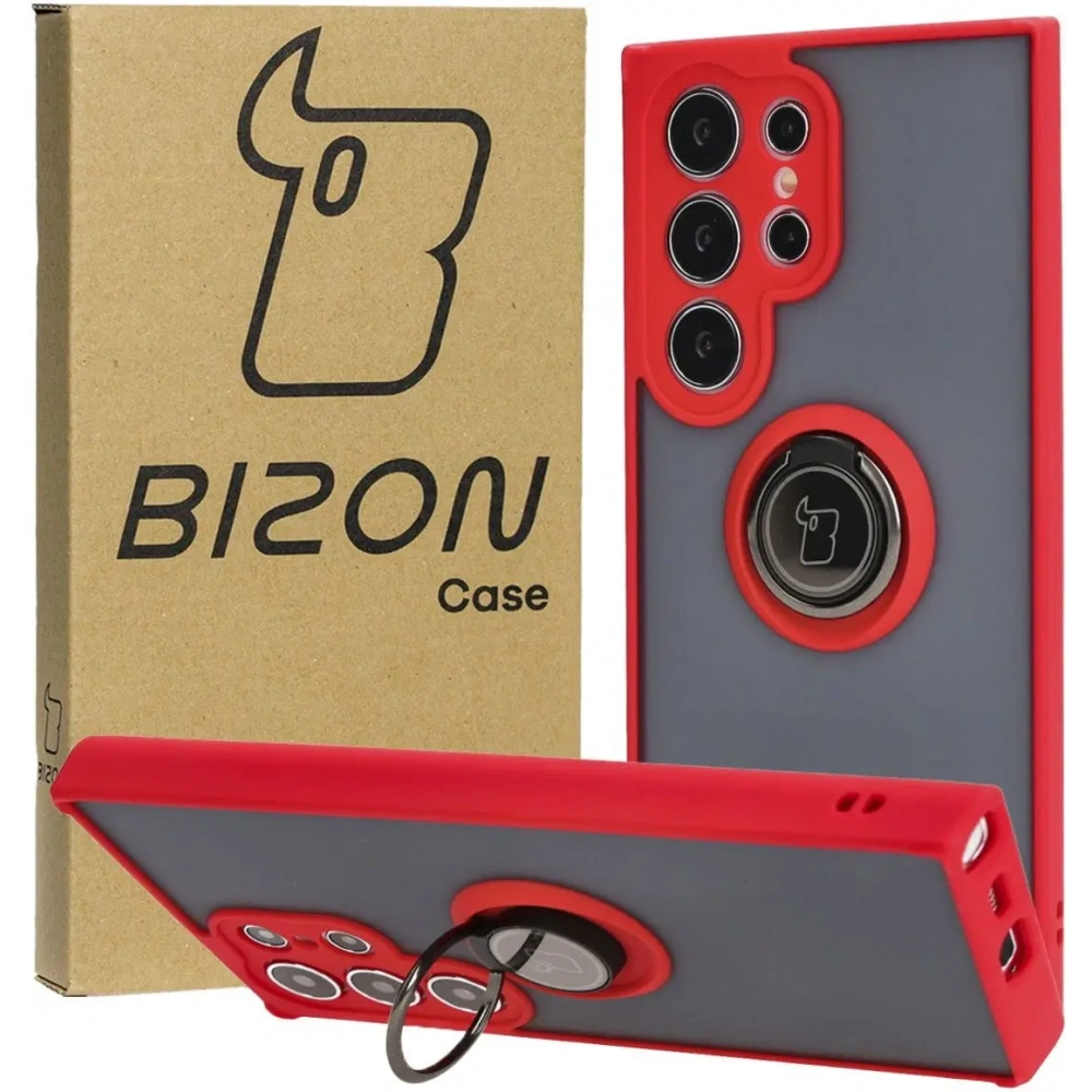Hurtownia GSM - Bizon Case Hybrid Ring Samsung Galaxy S24 Ultra fumurie cu un cadru roșu - BIZ4110 - {ean13} - Hurt