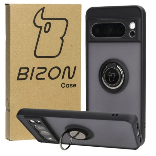 Etui z uchwytem na palec Bizon Case Hybrid Ring do Google Pixel 8 Pro przydymione z czarną ramką
