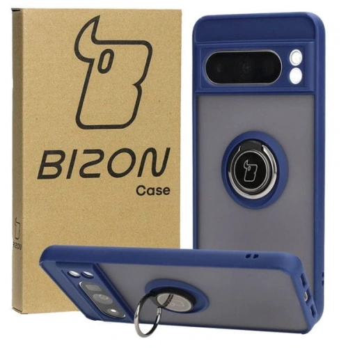Etui z uchwytem na palec Bizon Case Hybrid Ring do Google Pixel 8 Pro przydymione z granatową ramką