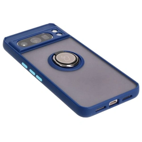 Etui z uchwytem na palec Bizon Case Hybrid Ring do Google Pixel 8 Pro przydymione z granatową ramką
