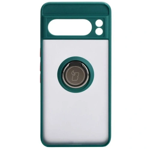 Etui z uchwytem na palec Bizon Case Hybrid Ring do Google Pixel 8 Pro przydymione z ciemnozieloną ramką