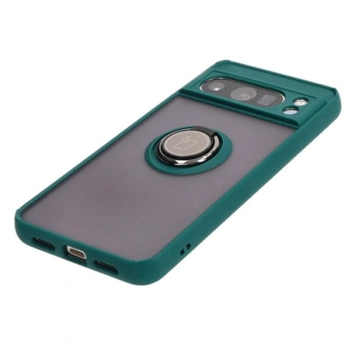 Etui z uchwytem na palec Bizon Case Hybrid Ring do Google Pixel 8 Pro przydymione z ciemnozieloną ramką
