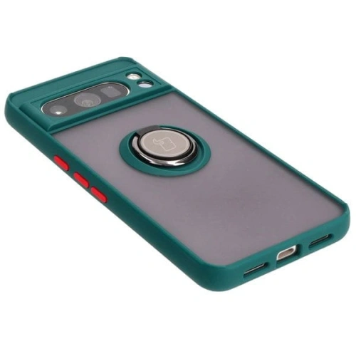 Etui z uchwytem na palec Bizon Case Hybrid Ring do Google Pixel 8 Pro przydymione z ciemnozieloną ramką