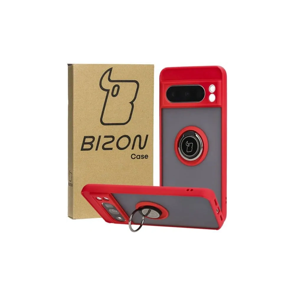 Hurtownia GSM - Etui z uchwytem na palec Bizon Case Hybrid Ring do Google Pixel 8 Pro przydymione z czerwoną ramką - BIZ4122 - {ean13} - Hurt