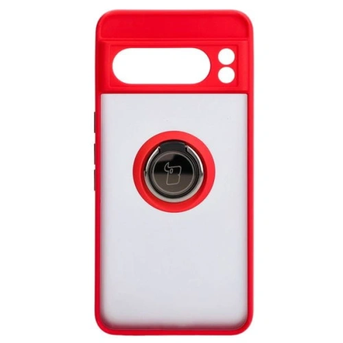 Etui z uchwytem na palec Bizon Case Hybrid Ring do Google Pixel 8 Pro przydymione z czerwoną ramką