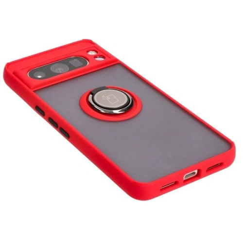 Etui z uchwytem na palec Bizon Case Hybrid Ring do Google Pixel 8 Pro przydymione z czerwoną ramką