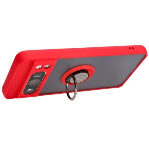 Etui z uchwytem na palec Bizon Case Hybrid Ring do Google Pixel 8 Pro przydymione z czerwoną ramką