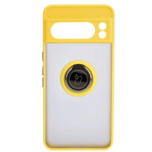 Etui z uchwytem na palec Bizon Case Hybrid Ring do Google Pixel 8 Pro przydymione z żółtą ramką