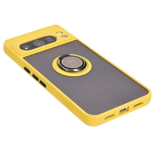 Etui z uchwytem na palec Bizon Case Hybrid Ring do Google Pixel 8 Pro przydymione z żółtą ramką