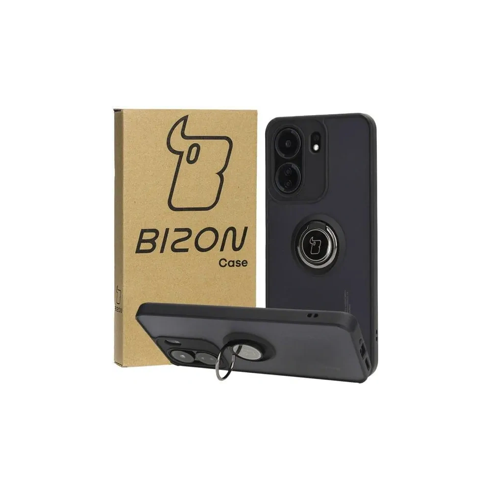 Hurtownia GSM - Etui z uchwytem na palec Bizon Case Hybrid Ring do Xiaomi Redmi 13C / Xiaomi Poco C65 przydymione z czarną ramką - BIZ4139 - {ean13} - Hurt