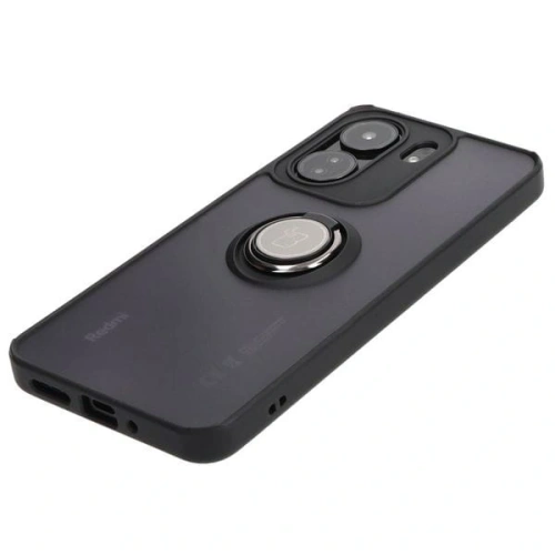Etui z uchwytem na palec Bizon Case Hybrid Ring do Xiaomi Redmi 13C / Xiaomi Poco C65 przydymione z czarną ramką