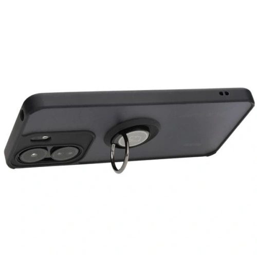 Etui z uchwytem na palec Bizon Case Hybrid Ring do Xiaomi Redmi 13C / Xiaomi Poco C65 przydymione z czarną ramką