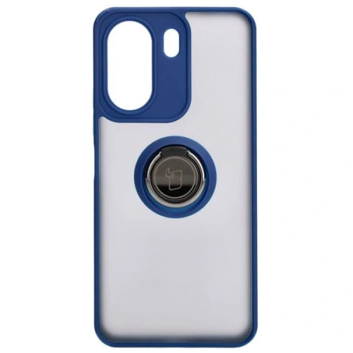 Etui z uchwytem na palec Bizon Case Hybrid Ring do Xiaomi Redmi 13C / Xiaomi Poco C65 przydymione z granatową ramką