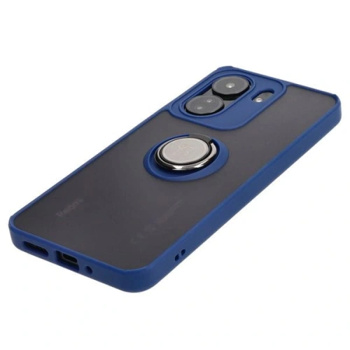 Etui z uchwytem na palec Bizon Case Hybrid Ring do Xiaomi Redmi 13C / Xiaomi Poco C65 przydymione z granatową ramką