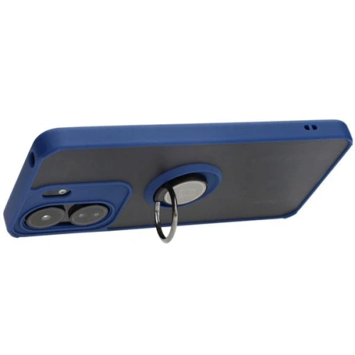 Etui z uchwytem na palec Bizon Case Hybrid Ring do Xiaomi Redmi 13C / Xiaomi Poco C65 przydymione z granatową ramką