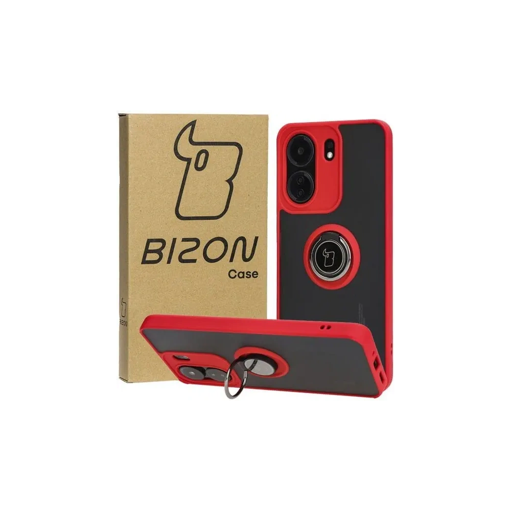 Hurtownia GSM - Bizon Case Hybrid Gyűrű Xiaomi Redmi 13C / Xiaomi Poco C65 füstös piros kerettel - BIZ4141 - {ean13} - Hurt