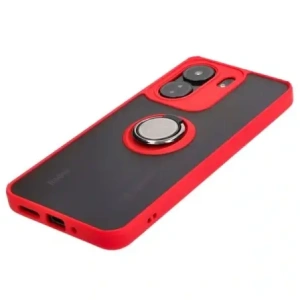 Hurtownia GSM - Etui s úchytem na prst Bizon Case Hybrid Ring pro Xiaomi Redmi 13C / Xiaomi Poco C65 kouřové s červeným rámečkem - BIZ4141 - {ean13} - Hurt