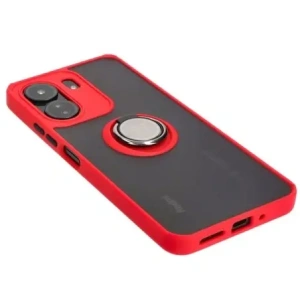 Hurtownia GSM - Etui s úchytem na prst Bizon Case Hybrid Ring pro Xiaomi Redmi 13C / Xiaomi Poco C65 kouřové s červeným rámečkem - BIZ4141 - {ean13} - Hurt