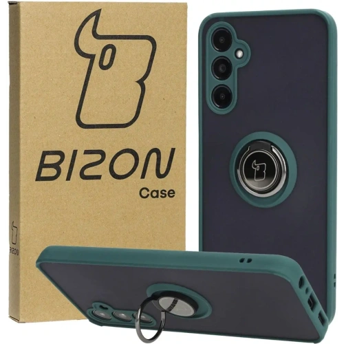 Etui z uchwytem na palec Bizon Case Hybrid Ring do Samsung Galaxy A05s przydymione z ciemnozieloną ramką