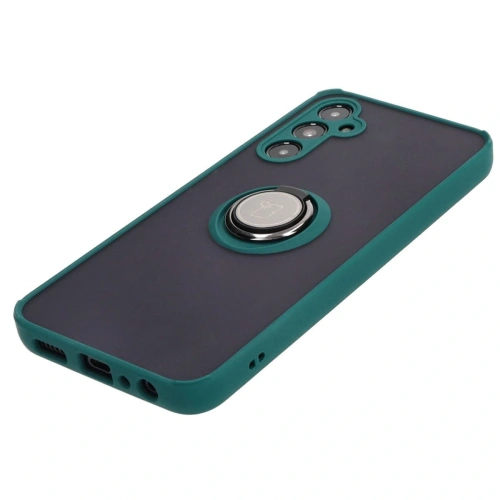 Etui z uchwytem na palec Bizon Case Hybrid Ring do Samsung Galaxy A05s przydymione z ciemnozieloną ramką