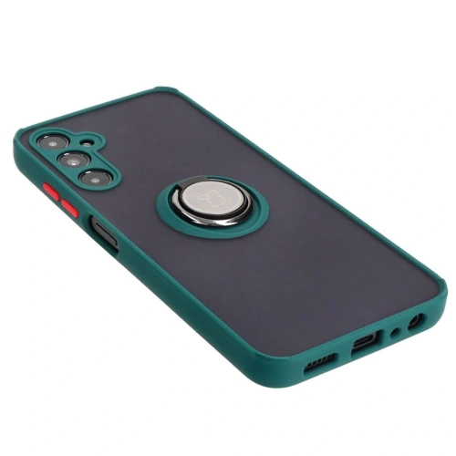 Etui z uchwytem na palec Bizon Case Hybrid Ring do Samsung Galaxy A05s przydymione z ciemnozieloną ramką