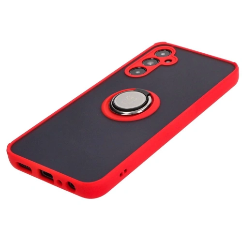 Etui z uchwytem na palec Bizon Case Hybrid Ring do Samsung Galaxy A05s przydymione z czerwoną ramką