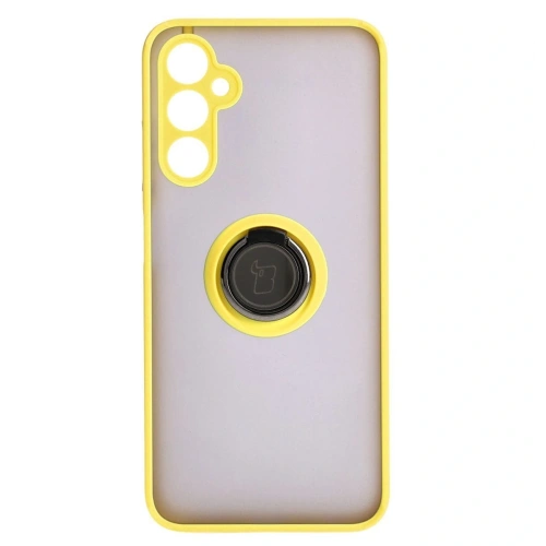 Etui z uchwytem na palec Bizon Case Hybrid Ring do Samsung Galaxy A05s przydymione z żółtą ramką