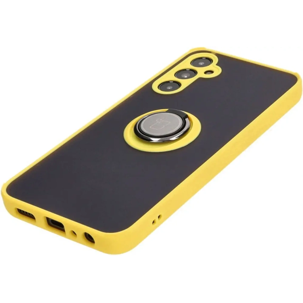 Hurtownia GSM - Etui z uchwytem na palec Bizon Case Hybrid Ring do Samsung Galaxy A05s przydymione z żółtą ramką - BIZ4187 - {ean13} - Hurt