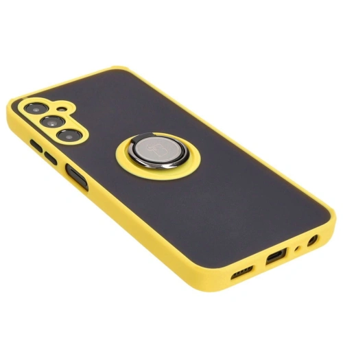 Etui z uchwytem na palec Bizon Case Hybrid Ring do Samsung Galaxy A05s przydymione z żółtą ramką